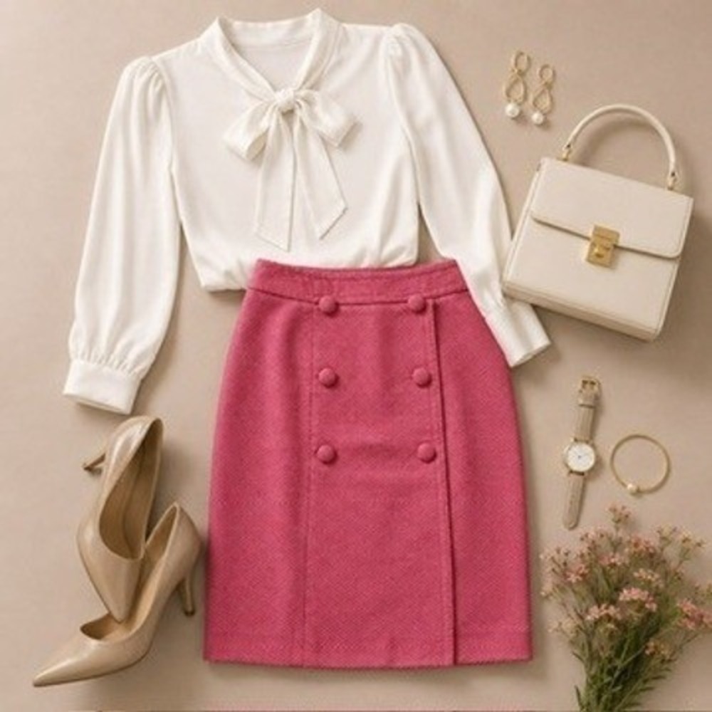 Talbots Women's Textured Pink Double-Button Pencil Skirt Size 2P